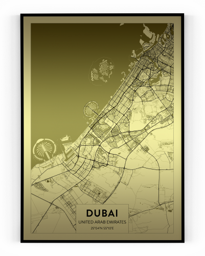 Plakát / Obraz Mapa Dubai - Velikost: 61 x 91,5 cm, Materiál: Samolepící plátno