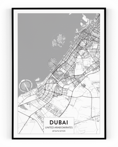 Plakát / Obraz Mapa Dubai - Velikost: A4 - 21 x 29,7 cm, Materiál: Tiskové plátno