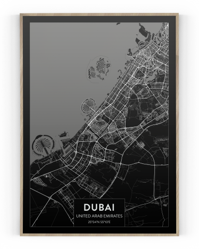 Plakát / Obraz Mapa Dubai - Rozměr: 50 x 70 cm, Materiál: Tiskové plátno