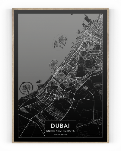 Plakát / Obraz Mapa Dubai - Velikost: 30 x 40 cm, Materiál: Napnuté plátno na dřevěném rámu